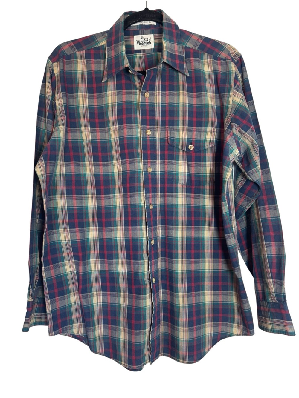 Woolrich Men's Navy, Red & Cream Plaid Button-Down Shirt Size Large